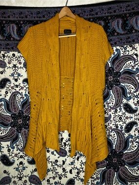 Pure Handknit mustard sweater duster cardigan S